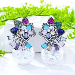 Dangle Earrings GODKI Fashion Pearl Flower Drops For Women Wedding Zircon Waterdrop Dubai Bridal Costume Jewellery Summer Party