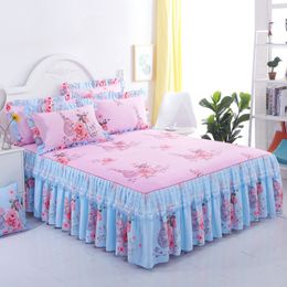 Bed Skirt 3-piece set of sanded lace bedspreads fashionable large size bedspreads thickened double layer single bed dustproof pleated bedspreads 230410