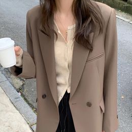 Women's Suits Autumn British Style Short Long Sleeve Blazer Suit Coats Retro Casual Solid Color Loose One-button Blazers For Women