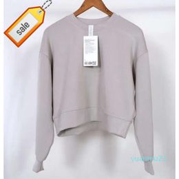 Women's Hoodies Sweatshirts Lululemens Women Yoga Outfit Hoodie Loose Long Sleeve Crop Top Fitness Workout High Elasticity Crew 91 Gym Running6