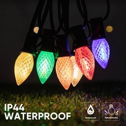 Christmas Decorations 50Ft Outdoor String Light C7 Colorful Plastic Led Bulb Connectable IP44 Waterproof Garden Patio Party Garland 231109