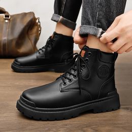 Boots Non-slip Spring Men Ankle Boots Fashion Lace-up Flat Male Casual Sewing Black Solid Color Shoes Botas Hombre Piel Cowboy Boots 231110