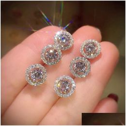 Stud Vecalon Arrival Friends 18K White Gold Plated Earings Big Diamond Earrings For Women Zircon Drop Delivery Jewelry Dhbjf