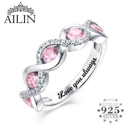 Wedding Rings AILIN Personalised Wedding Rings For Women Custom 5 Gemstones Engraving Name Ring Cubic Zirconia 925 Silver Jewelry Lovers Gifts 231102
