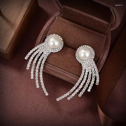 Stud Earrings Top Quality Hyperbole Style S925 Silver Plated Zircon Wing Pearl For Women Fashion Jewelry