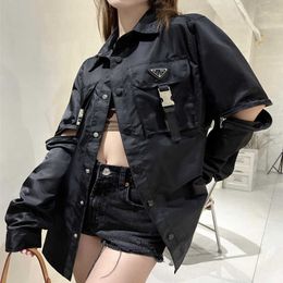 Luxury Designer women t shirt High Edition Removable Nylon Multi Pocket Solid Black Long Sleeve Shirt Coat