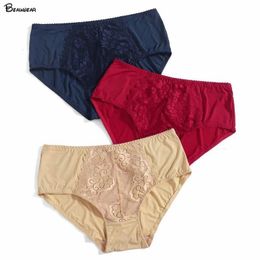 Women's Panties Beauwear 3 Pieces/Batch Women's Sexy Underwear Flower Underwear Lace Underwear Plus Size Lace Nightwear Silk Satin Shorts L-5XL 230410