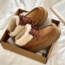 Women Platform Boots Funkarra Designer Boots Wool Fur Lace-Up Short Ankel Boot Australia Real Sheepskin Thick Sole Mini Booties Winter Slippers Shoes