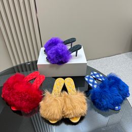 Wool mule Muller Sandals Plush sheepskin sandals plush high heels 7.5cm fashion design factory shoelace box