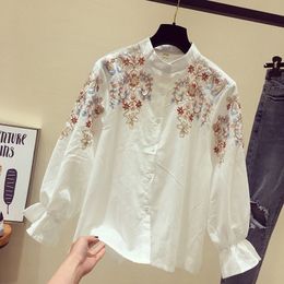 Women's Blouses Shirts Autumn Leaf Embroidery Long sleeved Women's Shirts Women's Shirts Women's Casual Shirts Striped Casual Shirts 230410