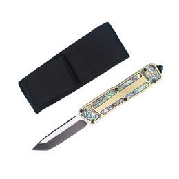 High Quality AUTO Tactical knife 440C Black Two-tone Tanto Point Blade Aluminum Alloy/Abalone shell Handle EDC Pocket Gift knives with nylon bag Xmas Gift