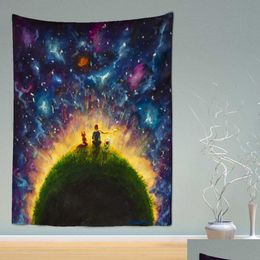 Tapestries Oil Painting Tapestry Art Hippie Wall Hanging Cute Cartoon Illustration Boho Home Room Aesthetic Decor T230217 Drop Deliv Dhsat