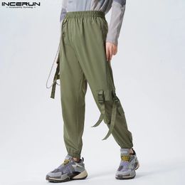 Men's Pants INCERUN Men Pants Solid Colour Joggers Elastic Waist Streetwear Casual Cargo Pants Loose Buckle Pockets Male Trousers S-5XL 231110