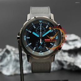 Wristwatches 379504 Miyota Quartz Chronograph Mens Watch 44mm DLC All Black Blue Dial Rubber Puretime 2023 Luxury Top Brand Stopwatch