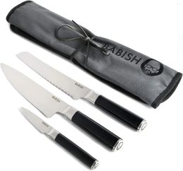 Knives High-Carbon 1.4116 Steel Cutlery 3-Piece W/Knife Roll & German 6.5" Santoku Knife Butte