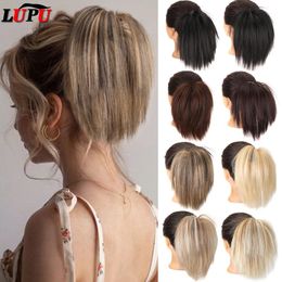 Synthetic Wigs LUPU Synthetic High Elastic Rubber Band Messy Bun Fake Hair Straight Donut Scrunchie Chignon For Women Updo Hairpiece 231110
