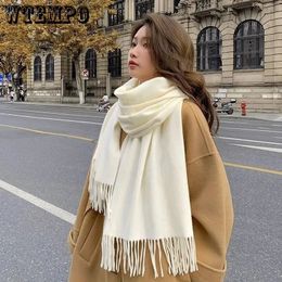 Scarves Sweet Off White Knit Scarf Women Thick Warm Soft Comfortable Shawl Dual Purpose Preppy Style Office Lady Winter Korean Fashion 231110
