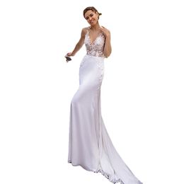 SoDigne Boho Wedding Dresses Sexy Sexy V-neck Sleeveless lace Applique Mermaid Bridal Wedding Gowns vestido de noiva