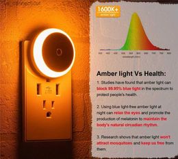 Night Lights LED Night Light Smart Night Sensor Round Plug in Wall Night Lamp Bathroom Home Kitchen Hallway Staireway Bedroom Nightlight R231110