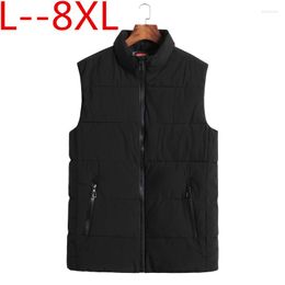 Men's Down Big 8XL 6XL 5XL 4XL Autumn Winter Cotton Vest Men Solid Casual Short Turn Collar Zipper Loose Plus Size Waist Coat