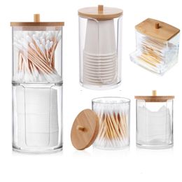 Storage Baskets Cosmetics Manager Box Bathroom Can Cotton swab Pad Jewellery Bamboo Cover Circular Container