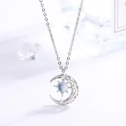 Pendants Starry Sky Necklace Women's S925 Sterling Silver 2023 Light Luxury Design Sense Small Group Pendant Star Moon Collar Chain