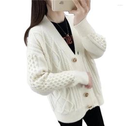 Women's Knits Autumn Women Knitted Sweater Cardigan Winter Korean Long Sleeve V Neck Ladies Tops Loose Knitwear Clothes Female Coat Tide