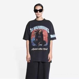 2023 New designer womens t shirt high-end High Edition Family Co branded aya Singer Band Burst Print Heavy Duty Washed Old Sleeve T-Shirt