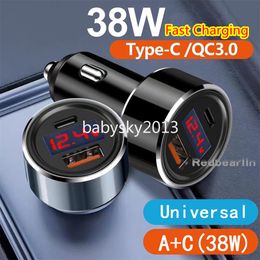 Super Fast Quick Charging 38W Dual Ports USB C Car Charger Metal Alloy LED Display QC3.0 Car Chargers Power Adapter For Iphone 11 12 13 14 15 Samsung htc B1