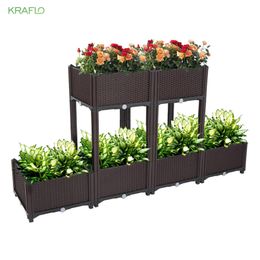 Fioriere creative fai-da-te con giunzioni gratuite belle aiuole rialzate 6 pezzi modulari scatola per piantare in plastica quadrata marrone per fiori vegetali da balcone