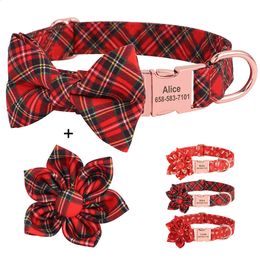 Other Dog Supplies Personalised Christmas Dog Collar Customised Red Plaid Pet Collars With Bowknot Free Engraving ID Name Tag Pet Accessories 231109