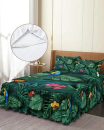 Bed Skirt Animal Parrot Tropical Plant Green Leaf Elastic Fitted Bedspread With Pillowcases Mattress Cover Bedding Set Sheet