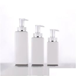 Packing Bottles Wholesale White Pet Square Lotion Pump Bottles Alcohol Gel Disinfectant Shampoo Hand Sanitizer Bottle 100Ml 200Ml 300M Dhce2