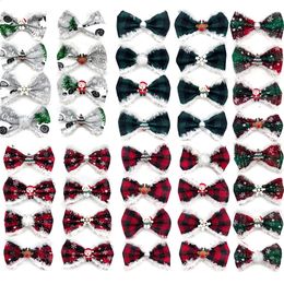 Dog Apparel 50PCS Dog Christmas Bows Movable Pet Dog Bowtie Dog Collar Christmas Accessories Pet Supplies for Small Dogs 231109