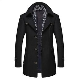 Men's Wool Blends Autumn Winter Mens Wool Trench Coats Fashion Middle Long Jacket Male Double Collar Zipper Coat Windbreak Woolen Overcoat 231109