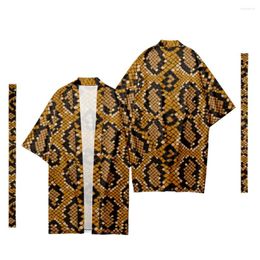 Ethnic Clothing Snakeskin Pattern Long Kimono Cardigan Men's Samurai Costume Traditional Animal Stripes Shirt Yukata Jacket