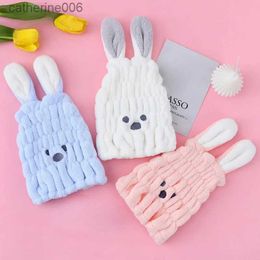 Shower Caps Children Hair Twist Coral Velvet Thickened Cute Rabbit Ear Dry Hair Towel Absorb Water And Quick Drying Cartoon Bath CapsL231110