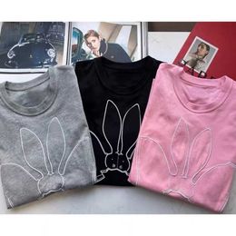 2023 New Women's High quality tshirt Shirt Family style chest patch embroidery rabbit round neck sleeve men loose casual T-shirt top women