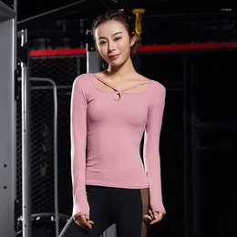 Active Shirts Hollow Out Round Neck Yoga Dress Long Sleeve Slim Stretch Running Tights Fast-drying Blazer Bodybuilding T-shirt Deportiva