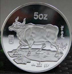 Arts and Crafts Chinese Shanghai Mint 5 oz zodiac cow silver Commemorative Medallion