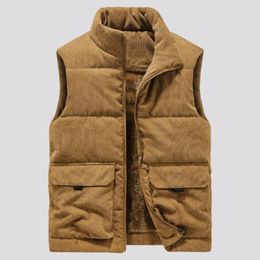 Men's Vests Men Vest Thick Cozy Winter Plush Waistcoat With Stand Collar Zipper Closure Pockets For Warmth Style