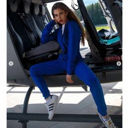 Women's Jumpsuits Women Jogger Zipper Slim Fit Hooded Sweater Jumpsuit Rompers Causal Sports Set &