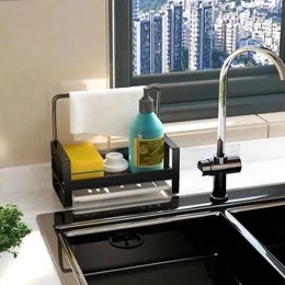 Kitchen Storage Aluminum Sponge Holder Organizer Sink Rack With Drain Tray Soap Accessories