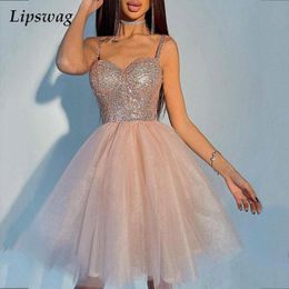 Casual Dresses 2023 Spring Elegant Off Shoulder Princess Dress Women Fashion Sequins Shiny Party Summer Lady Sexy Sleeveless Sling