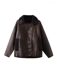 Women's Leather Fleece Women Faux Warm Jackets 2023 Autumn-Winter Fashion Ladies Thick Outerwear Vintage Female Loose Jacket Chic