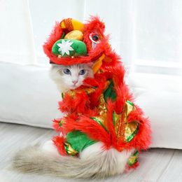 Dog Apparel Christmas Funny Dog Clothes Year Pet Chinese Costume Dragon Dance Lion Dog Party Dress Up Red Festive Lucky Cat Clothes 231110