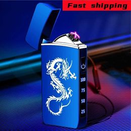 Lighters Hot Metal USB Dual Arc Flameless Electric Lighter Outdoor Windproof LED Display Screen Touch Ignition Men's Gift