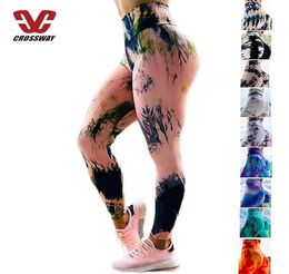 Women Tights Leggings Tie Dye High Waist Yoga Pants Scrunch Butt Tummy Control Butt Lift 4 Way Stretch Dark Yeow Red Black Fitness Running pant3261427