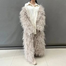 Women's Fur Faux Fur Women Natural Ostrich Feather Coat Lady Luxury Overcoat Fashion Winter Long Coat Fluffy Outerwear S5547 231110