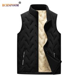 Men's Vests Men Lambswool Thicken Sleeveless Vest Jackets Men Winter Watertight Warm Casual Coats Spring Stand Collar Windproof Vest Jacket 231109